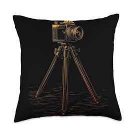 Photography Camera on Tripod Photographer Vintage Throw Pillow