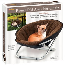Etna Folding Pet Cozy Chair - Portable Round Fold Out Elevated Cat Bed - Brown Fleece Top Cushion - Papasan Chair for Small Dogs