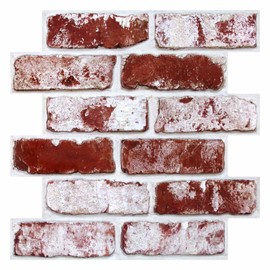 Commomy 3D Faux Brick Wall Panels - 10 pcs 11.8”x 11.8”Small Size PVC Whitewash Red Peel and Stick Brick Backsplash Brick Wallpaper Wall Tile for Kitchen,Bedroom,Bathroom,Living Room,Fireplace,RV