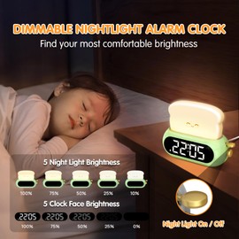 Kids Alarm Clocks for Bedroom, Cute Digital Clock with Night Light, 10 Ringtones, 10 Volumes, Nap Timer, Brightness Dimmer, Snooze, Bedside Alarm Clocks for Boys Girls Teens Birthday Gift, Plug-in Use