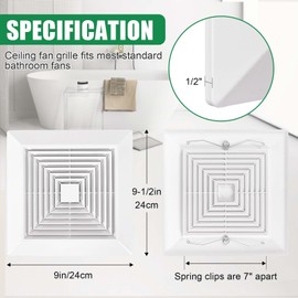 White 1 Piece ( 9 “x 9 ”Inch) Bathroom Exhaust Fan Cover with Spring, Square Ceiling or Wall Mounted Exhaust Fan, Ceiling Fan, Grille, Air Diffuser, Diverter Ventilation Hood, Replacement Accessories