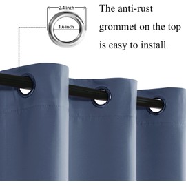 JIUZHEN Dusty Blue Blackout Curtains with Tiebacks - Light Blocking and Noise Reducing Grommet Curtains for Bedroom and Living Room, Set of 2 Window Curtain Panels, 70 x 96 Inch Length