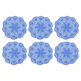 uxcell Crochet Doilies, 6Pcs 8" - Handmade Crochet Cotton Coaster, Round Lace Placemats with Floral Patterns for Wedding Party Decoration (Blue)
