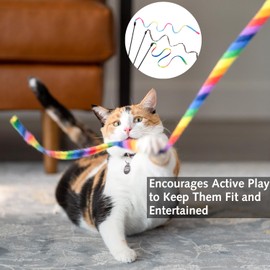 Luxiremi 3 Packs Cat Wand Toy Set,Colorful Fabric Ribbon Rainbow,Ribbon Sticks,Teaser Wand,Interactive Cat Wand Toy with Rainbow Ribbon String for Pet Kitten Training
