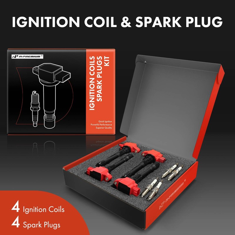 A-Premium (Red) Set of 8 Ignition Coil Pack and Iridium