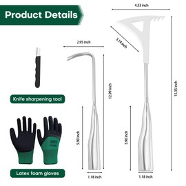 2025 Stainless Steel Weeding Tool Set (4-Piece) – Rust-Proof Gardening Weeder Kit with Anti-Slip Gloves, Root Digger, Multi-Function Weeding Knife & Sharpening Stone, Ergonomic Non-Slip Grip