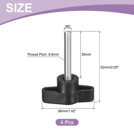uxcell 4Pcs Tee Wing Knobs Thumb Screws, M5 x 35mm Clamping Screw Knob Male Thread 304 Stainless Steel T Shaped Thumb Screws Handle 36mm Dia. for Hand Tightening Knob Replacement, Black