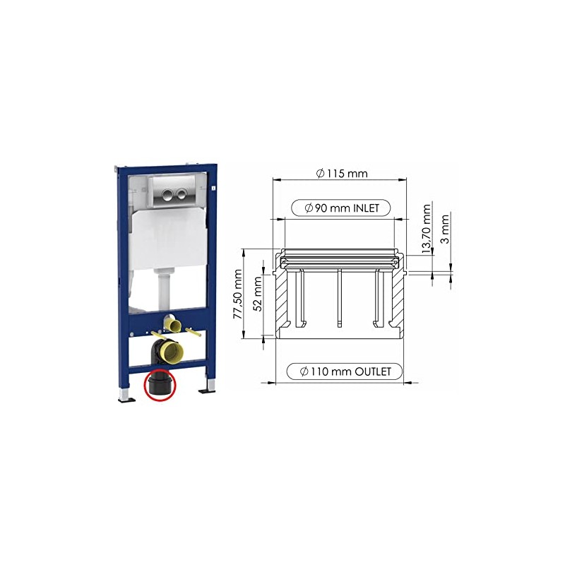 Concealed Toilet Tank Outlet Pipe Reduction 90/110mm Flush Wall Mounted