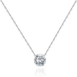 18K Gold Plated CZ Solitaire 0.9 Carat (6.2mm) Pendant Necklace Crystal Dainty Choker Necklaces for Women - Color: Silver