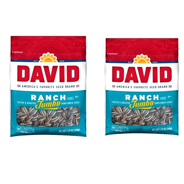 David, Sunflower Seeds, Roasted & Salted, Ranch, 5.25oz Bag (Pack of 2)