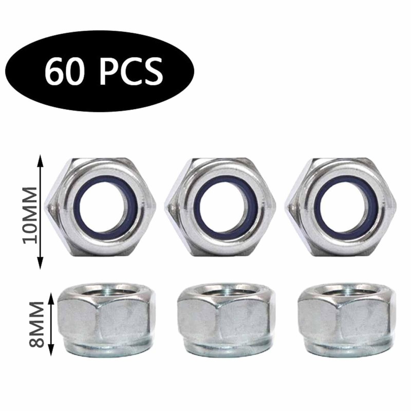60 Pcs M6 Stainless Steel Nylon Lock Nuts - 304