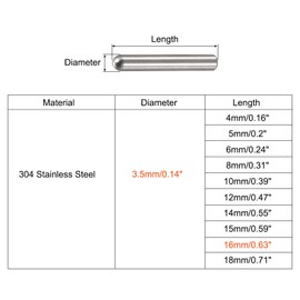 sourcing map 3.5 x 16 mm Dowel Pins 304 Stainless Steel Round Head Flat Fastening Elements Pack of 50