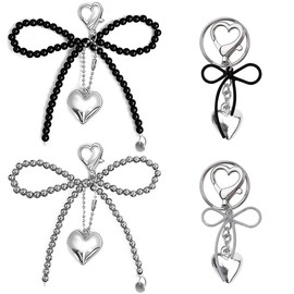 Asaisimg 4 Pcs Cute Keychain Aesthetic Y2K Accessories, Heart Bowknot Kawaii Key Chain for Phone Charm Keys Bags Women Girl Gifts