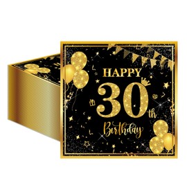 50 Stück Servietten zum 30. Birthday 33x33 cm Gold Schwarz Servietten Milestone 30 Dekorative Servietten mit Ballondruck Papier Taschentücher Taschentücher
