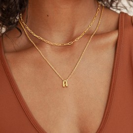 Layered Initial Necklaces for Women Bubble Letter Necklace Gold 14K Gold Plated Letter A-Z Pendent Necklace Dainty Cute Choker Necklace for Women Stackable Small Initial Necklace Jewelry Gifts for Women Trendy (A)