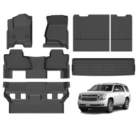 AZYT Floor Mats & Cargo Liner for 2015-2020 Chevy Tahoe & GMC Yukon (Bucket Seat) (Not XL) All Weather TPE Set Anti-Slip Waterproof Floor Liners Accessories (Car Mats+Trunk Mat+Backrest) Black