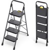 KINGRACK 4 Step Ladder, Sturdy Steel Step Stool with Anti-Slip