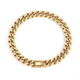 JSNOM Mens Bracelet Cuban Link: Cuban Chain Wrist Bracelets with Stainless Steel Closure, Black Silver Gold Link Bracelets for Men (Gold, 7.5inch)