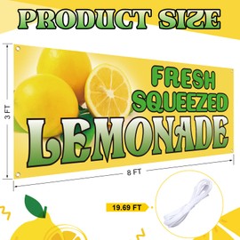 Remagr 3x8 ft Fresh Squeezed Lemonade Snow Cones Shaved Ice Vinyl Banner Sign with 4 Holes 1 Ribbon for Easy Hang Indoor Outdoor to Promote Food Beverages Business with Metal Grommets(Lemonade)
