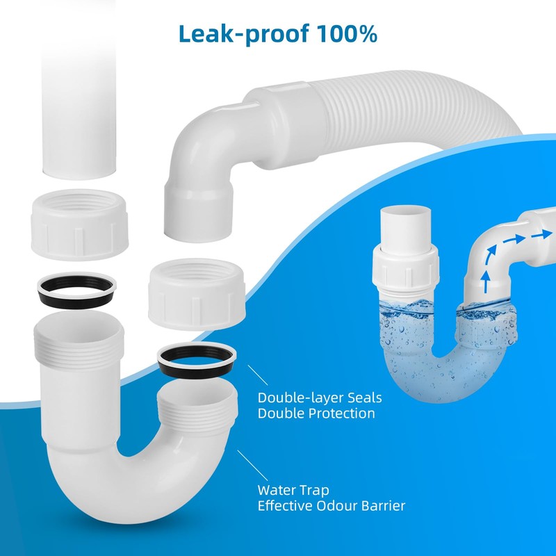 Hibbent Waste Pipe for Kitchen Sink,1 1/2 inch,Flexible Trap Without