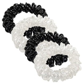 Kenz Laurenz Spiral Hair Ties - Ring Coils Ponytail Holder No Crease Elastics Ouchless Traceless Bands Coil Rope Rubber Cord Elastic Plastic Tie Band Hairband for Women Girls (Black/Clear)
