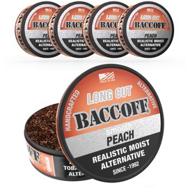 5 Cans, BaccOff, Smooth Peach Long Cut, Sweet Tea Base with Tart Peach Undertones, Realistic Moist Alternative