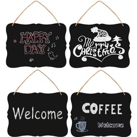 Wood Chalkboard Double Sided Erasable Chalkboard,Signs Message Board, Message Memo Display 10x8 Inches with Jute Hanging String,Wall Decoration (4)