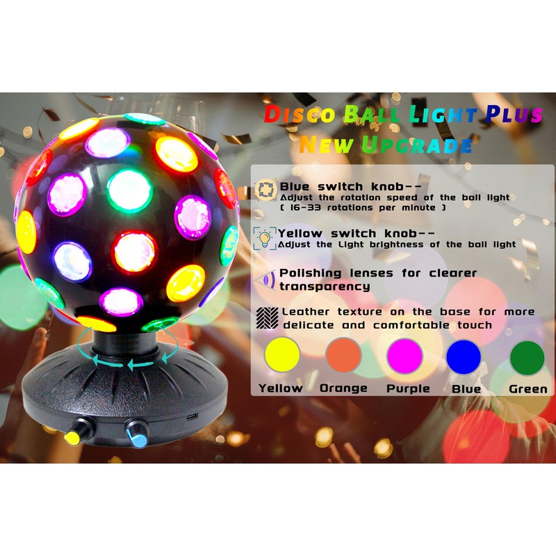 Spinning Disco Ball LED Night Light Projector 360° Rotary Speed/Brightness