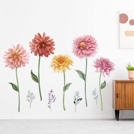 decalmile Large Dahlia Flower Wall Decals Gifts for Mom Pink Blossom Floral Wall Stickers Bedroom Living Room Office Wall Decor
