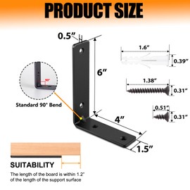 Yoozell Black Steel Wall Mount Shelf Brackets, Heavy Duty 160 lb Load Capacity, 90 Angle, 6x4 Inch, 8 Pack