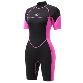 AICARSHI 3mm Shorty Wetsuit for Women - Neoprene Dive Skin Back Zip Scuba Diving Suit One Piece Wet Suits Full Body Rash Guard for Diving Snorkeling Surfing Swimming, X-Large