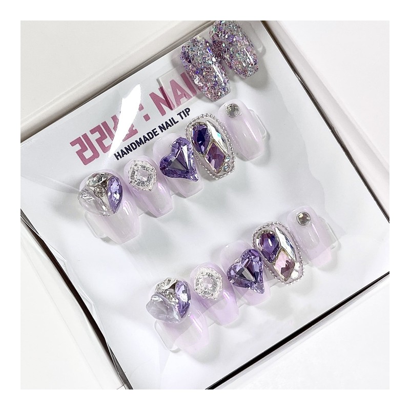 Purple Aurora Princess handmade nail tips - short ballerina /