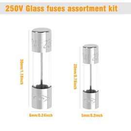 200 Pcs Glass Fuses Assortment Kit - 15 Values Fast Blow Fuses,250V 1A, 2A, 3A, 5A, 6A, 7A, 8A, 10A, 15A,20A 5x20mm & 6x30mm