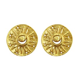 Across The Puddle, 24k Gold Plated Pre-Columbian Stud Earrings Collection - Aztec, Cauca, Tolima, Sinu, Tairona, Quimbaya, Sinu, Tairona Pre-Columbian Earrings Reproductions (0.5” Sinu Stars Charm)