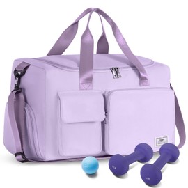 FIORETTO Womens Mens Sports Gym Bag Duffle Bag with Shoes Compartment, Weekend Travel Bag Overnight Bag for Women, Water Resistant Holdall Hospital Bag for Swimming Purple