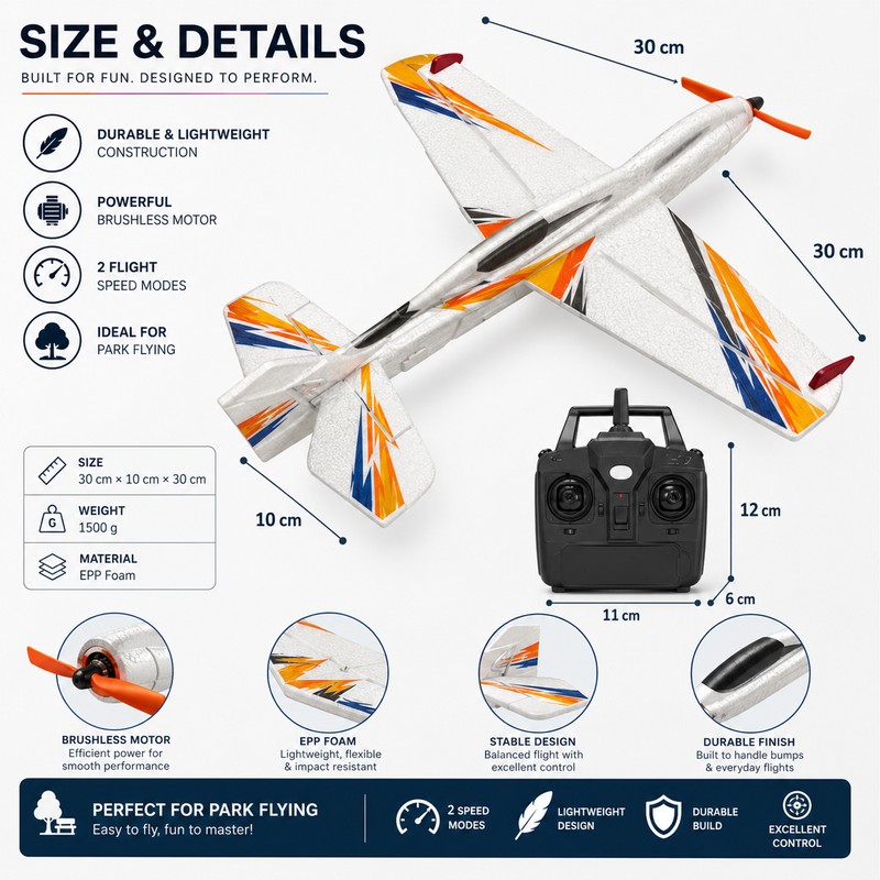 4CH Brushless RC Airplane for Indoor & Park Flying –