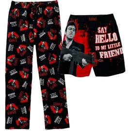 Scarface Tony Montana Men's Pajama Pants and Boxer Shorts 2 Piece Sets Sleepwear, Red/Black, Large