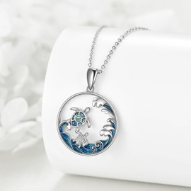 VONALA Turtle Necklace for Mum Sterling Silver Abalone Shell Ocean Pendant Necklace Sea Turtle Jewellery Gifts Birthday Mothers Day Gifts for Women Mom Girls