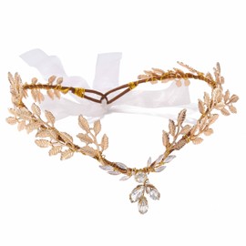 Zoestar Handmade Golden Elf Crown Headband with Rhinestones, Forest Fairy Headdress, Renaissance Goddess Headpiece, Forest Wedding Hair Accessories for Women and Girls (Style 1)