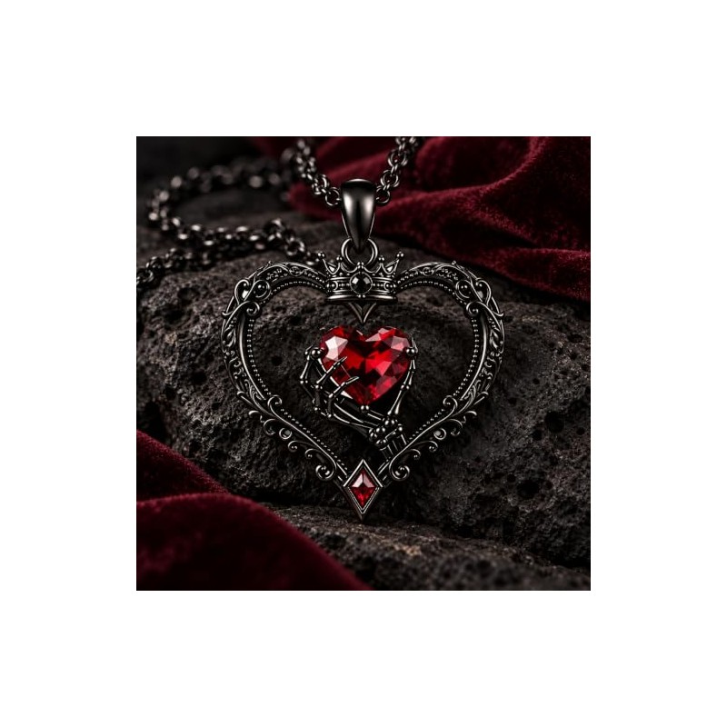 REDSUN - Collar de mano con esqueleto y corazón negro