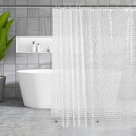 OTraki Clear Shower Curtain 180 * 180cm, Weighted Shower Curtain with 12 Hooks, Waterproof 3D Plastic Shower Curtain for Wet Room Hotel Bathtub EVA Bathroom Curtains, Transparent