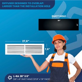 26" x 6" Duct Hole [27.6" x 7.6" Face] Aluminum Return Grille HVAC Ceiling or Sidewall - Rustproof - Fixed Blades - No Louver, No Filter, No Adjustable Fins, Without Damper