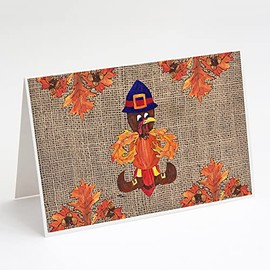 Caroline's Treasures Thanksgiving Turkey Fleur de lis on Faux Burlap Greeting Cards and Envelopes Pack of 8