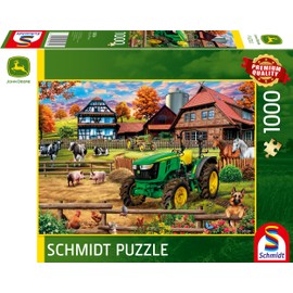 Schmidt Spiele John Deere 5050E 58534 Farm with Tractor, 1000 Piece Puzzle, Multi-Coloured