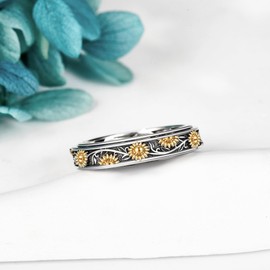 Fidget Ring 925 Sterling Silver Sunflower Spinner Ring Anxiety Rings Stress Rings Jewelry Gift for Women Girls-Size 7