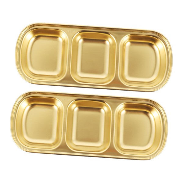 HOOTNEE 2pcs Stainless Steel Seasoning Dish with Three Compartments Sauce