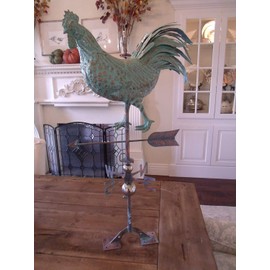FurnitureBarnUSA Large Handcrafted 3D 3- Dimensional Strutting Rooster Weathervane Copper Patina Finish