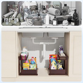 2 Pack Under Sink Organizer and Storage, 2 Tier Pull Out Cabinet Organizer, Slide Out Under Sink Storage Shelf, Undersink Organizers Shelves for Kitchen Bathroom Pantry Organization (Bronze, 2 Pack)