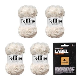 myboshi Fellino Fluffy Fur Wool for Crochet and Knitting, Teddy Wool in Fur Look, Including Leather Look Label, Super Bulky, 100 g, 65 m White (Shiro), 4 Balls