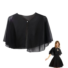 CABODYALS Black Chiffon Capelets Shawl Capes Shrug Sheer Shawls and Wraps Polyester Elegant Soft Silky Cape Bole Mesh Scarf Flapper Cover Up for Women Evening Dresses Bridal Wedding Party Accessories